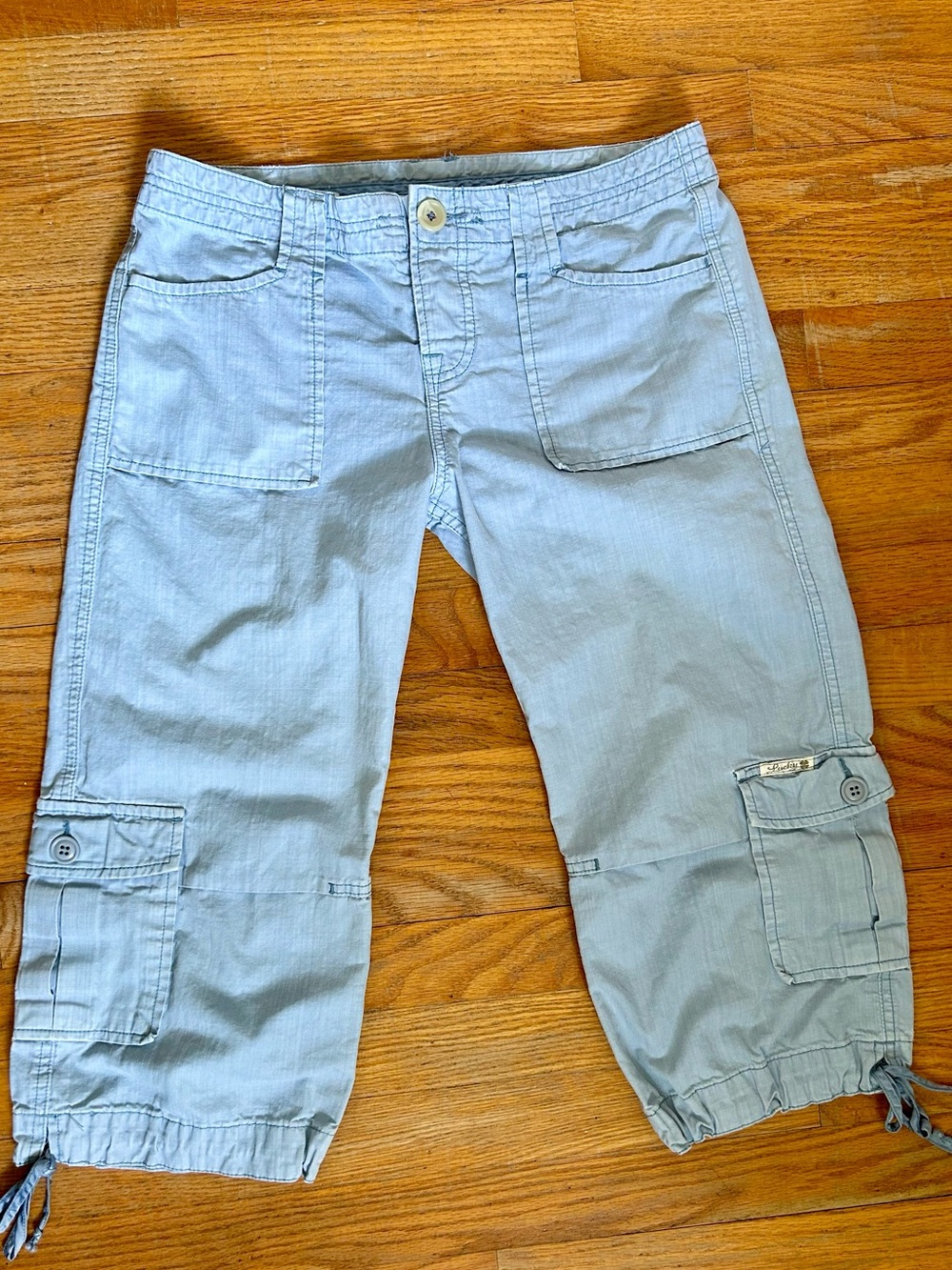 Vintage Y2K Light Blue Cargo Capris Low Rise Button Fly Lucky Dungarees Cotton